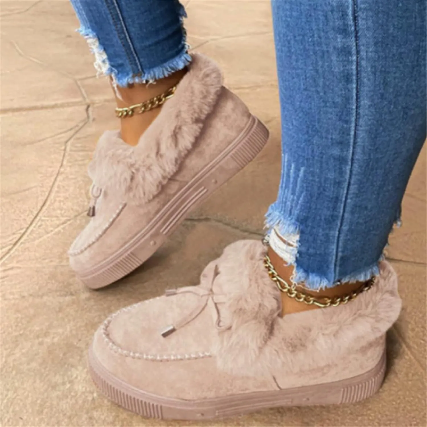 Winter Boots For Women 2024 Fashion Snow Boots Warm Ankle Booties Slip On Outdoor Fur Lined Comfortable Loafers Shoes