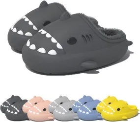 Winter Cloud Slides Shark Slippers Adults Cartoon Fuzzy Slippers Nonslip Soft Comfy Home Slippers (Black,10.5,11.5,Men,10,11,Women,Medium)