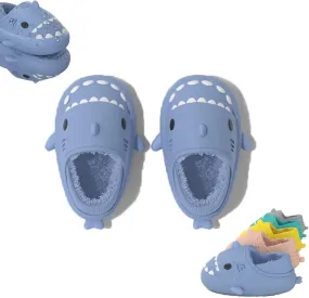 Winter Cloud Slides Shark Slippers Adults Cartoon Fuzzy Slippers Nonslip Soft Comfy Home Slippers (Blue-B,9.5,10.5,Men,8.5,9.5,Women,Medium)