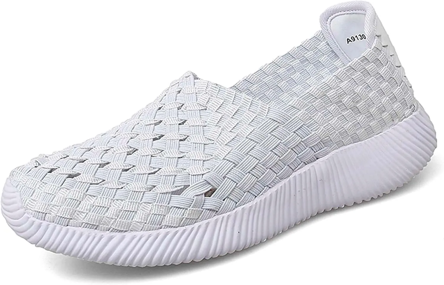 Women's Elastic Woven Walking Shoes Flats Slip on Sneakers Lightweight Walking Running Shoes