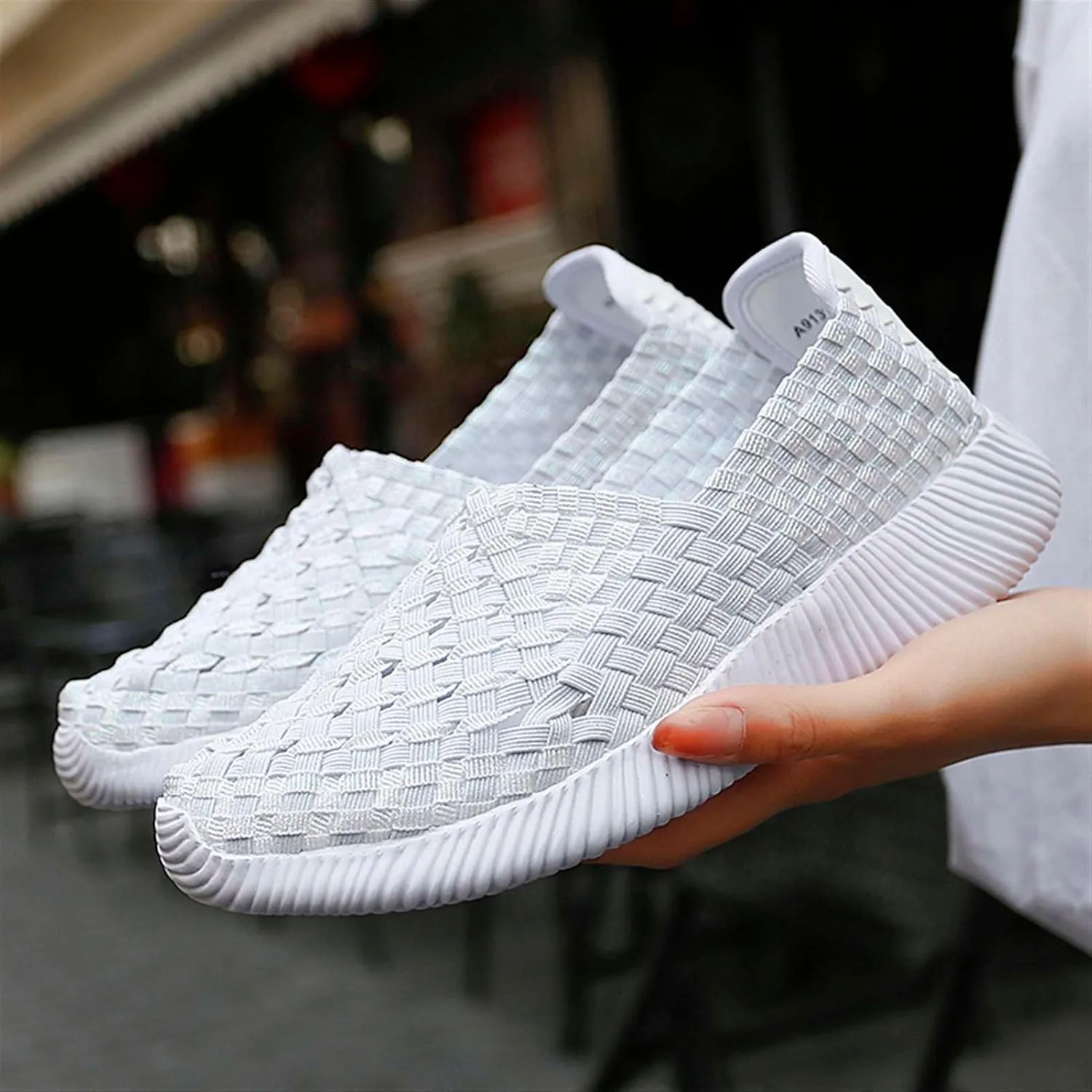 Women's Elastic Woven Walking Shoes Flats Slip on Sneakers Lightweight Walking Running Shoes