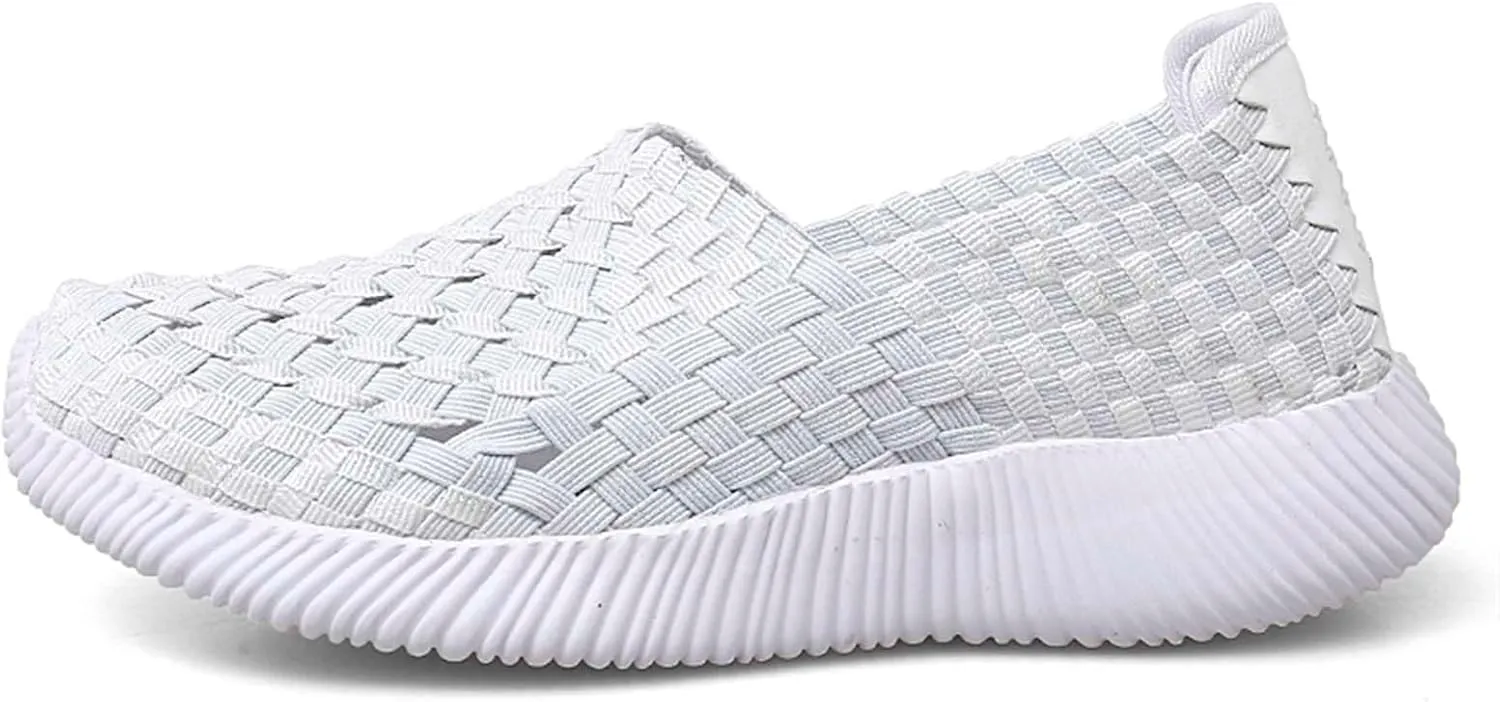 Women's Elastic Woven Walking Shoes Flats Slip on Sneakers Lightweight Walking Running Shoes