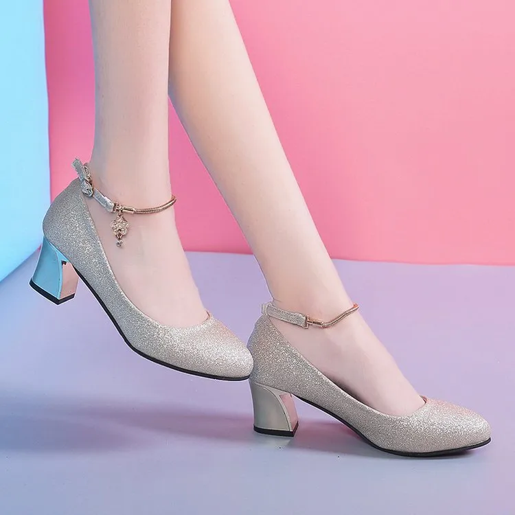 Women's High Heel Chunky Heel Pumps Round Toe Fashionable All-match Work Shoes