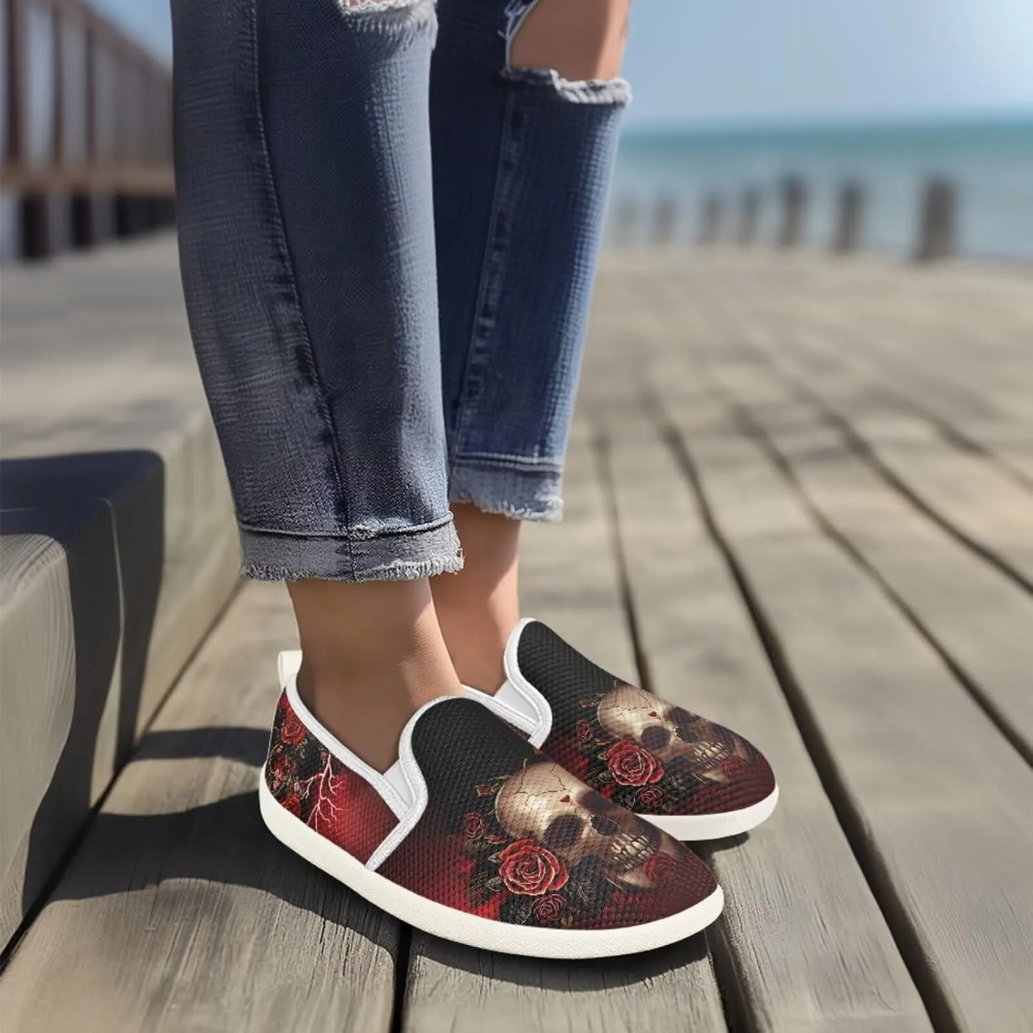 Women's Skull Outdoor Loafer Casual Wedding Shoes Mesh Dress Flat Classic Leisure Work Loafers